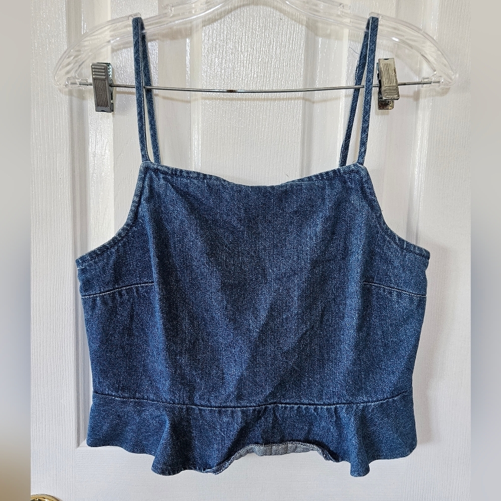 American Eagle Outfitters Dark Blue Denim Crop Top Size Medium